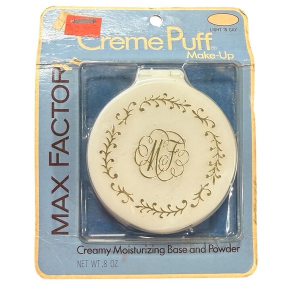 🔴‎ 1960s MAX FACTOR Cream Puff makeup, color light and gray on CARD Vintage NOS